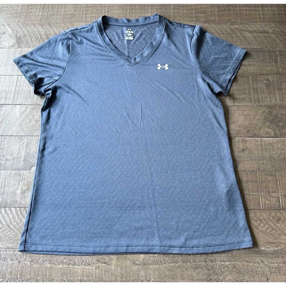 Under Armour Women's Blue V Neck Short Sleeve Loose‎ Athletic Tee Size Medium